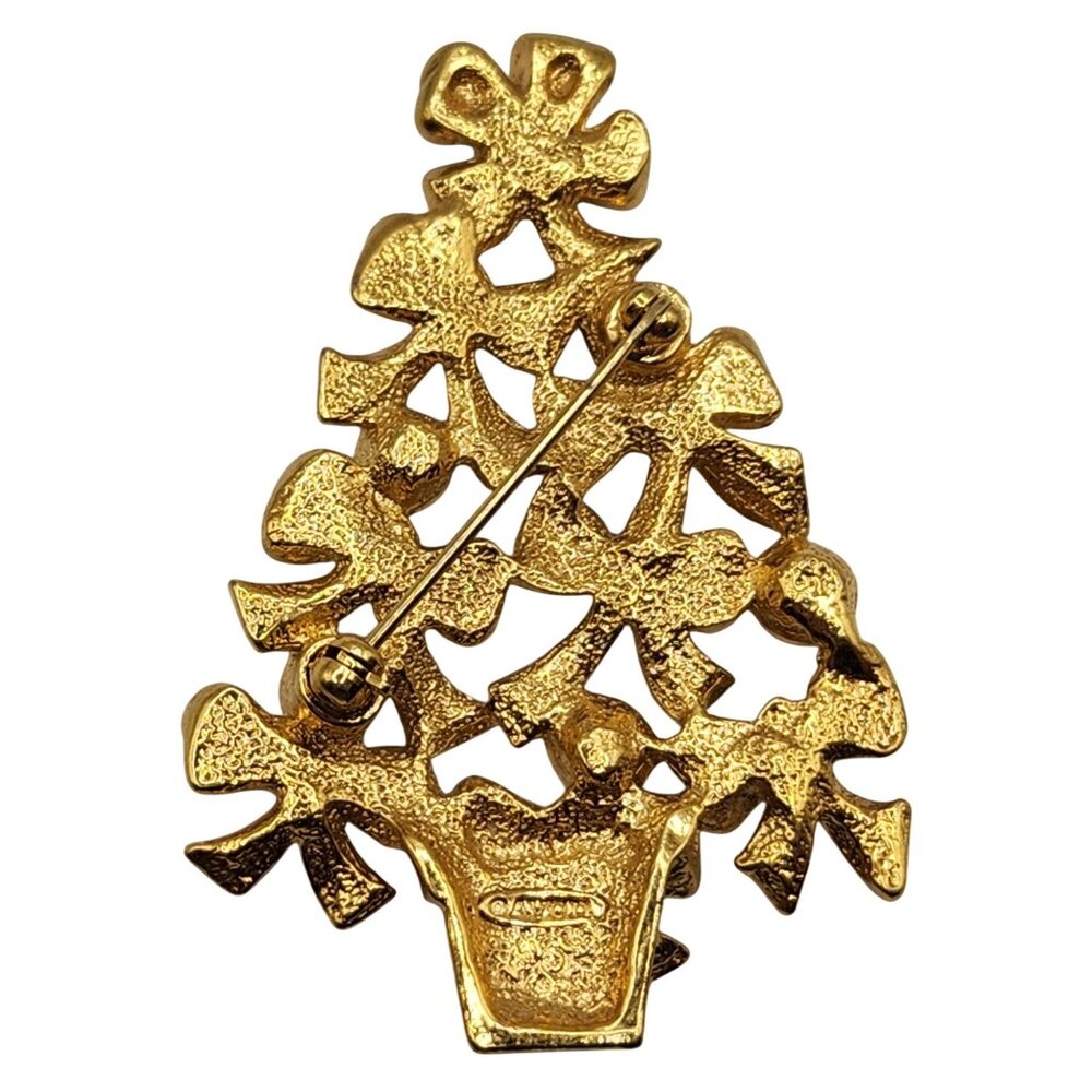 Vintage Avon Signed Gold Christmas Tree Brooch Blue AB Rhinestones Holiday Pin - Picture 4 of 5